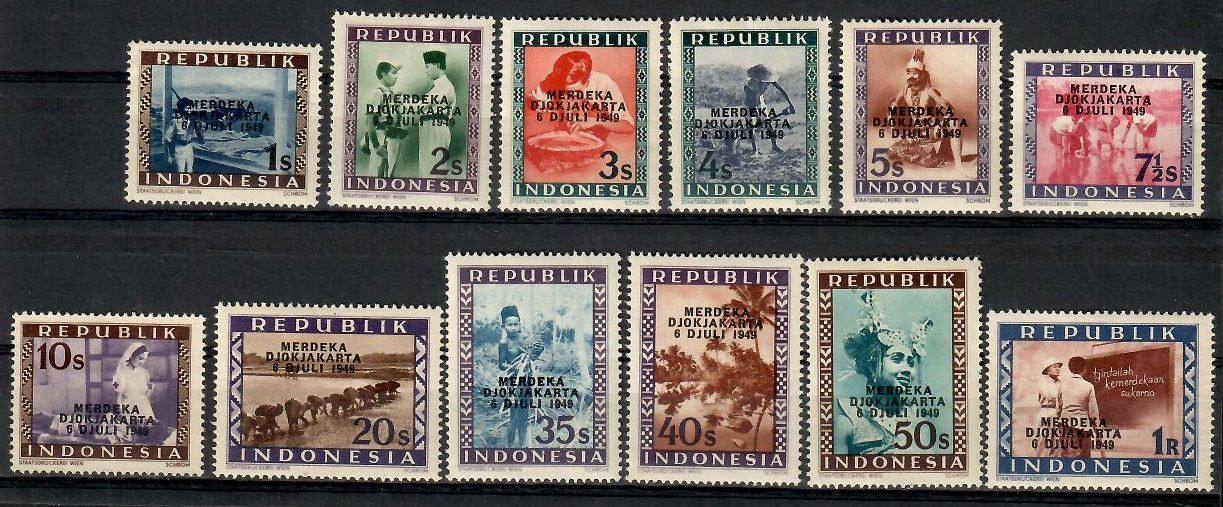 Znaczek Indonezja 1949 Mi 135-136+138+140-143+146+148-150+153 Z podlepką *