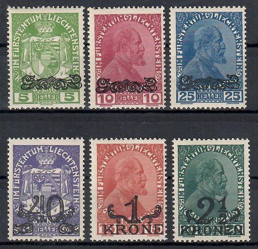 Znaczek Liechtenstein 1920 Mi 11-16 Czyste **
