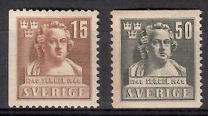 Znaczek Szwecja 1940 Mi 279Dl-280A Z podlepką *