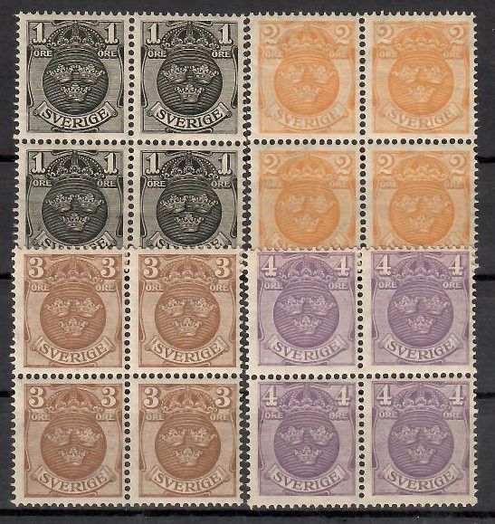Znaczek Szwecja 1911 Mi 64-67X Czyste **