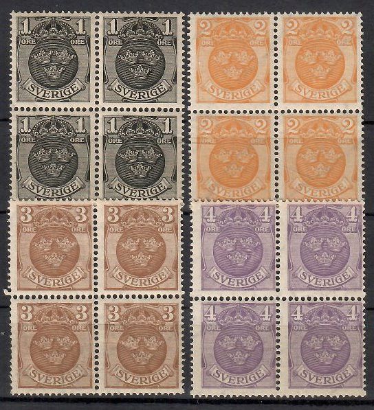Znaczek Szwecja 1911 Mi 64-67Y Czyste **