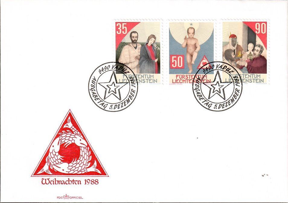Znaczek Liechtenstein 1988 Mi 954-956 FDC