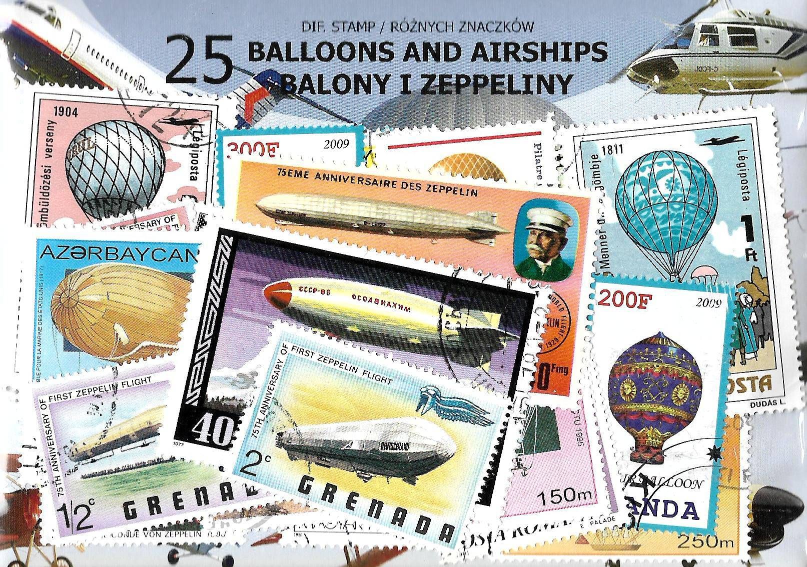 Znaczek 25 - BALONY I ZEPPELINY 25 znaczków znaczków