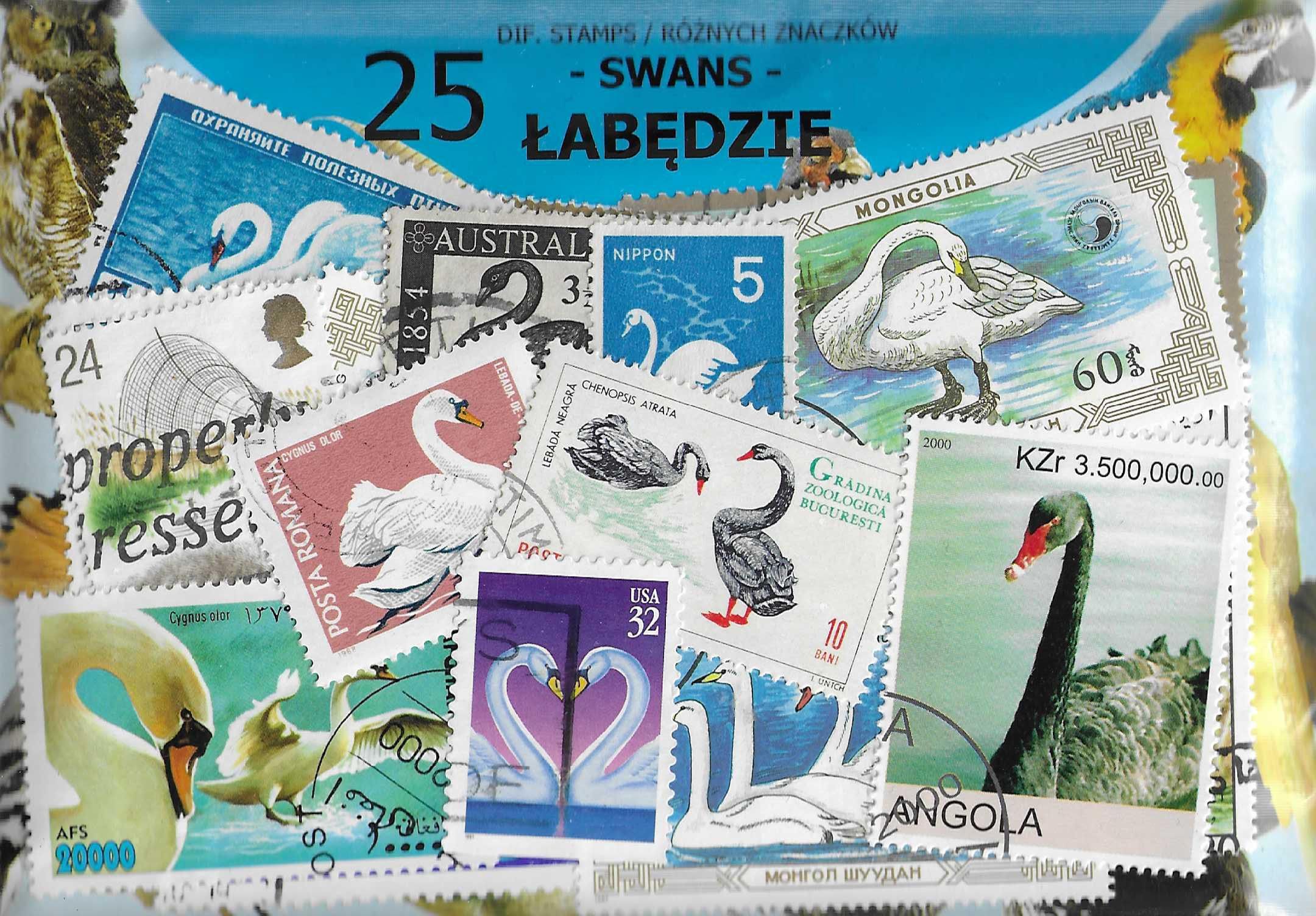 Znaczek 25 - ŁABĘDZIE 25 znaczków znaczków