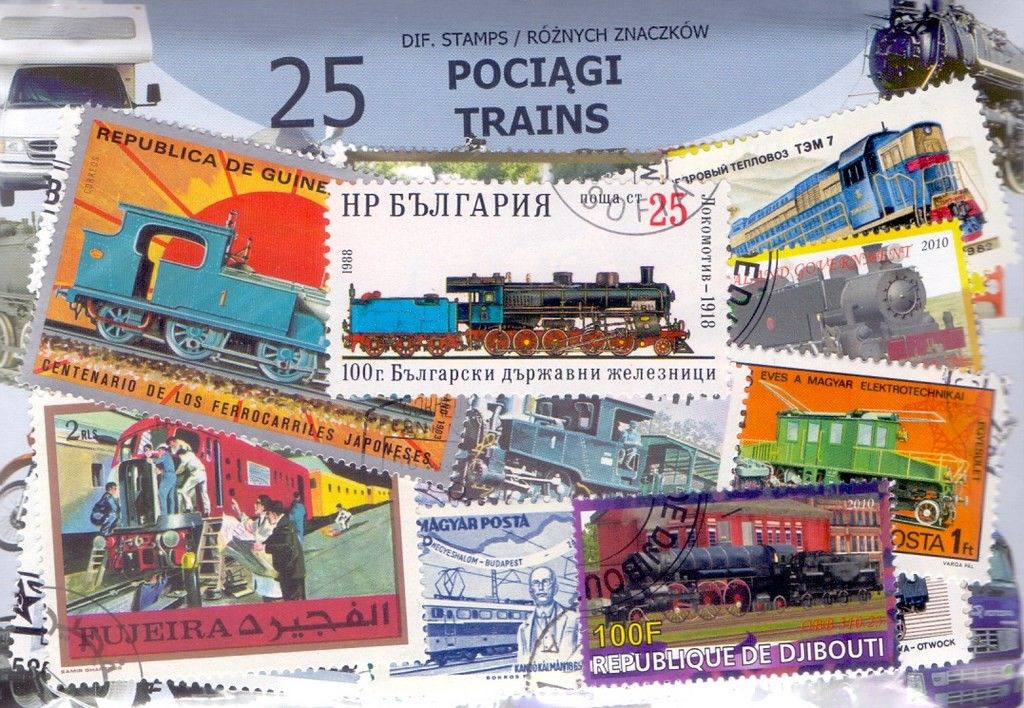 Znaczek 25 - POCIĄGI 25 znaczków znaczków