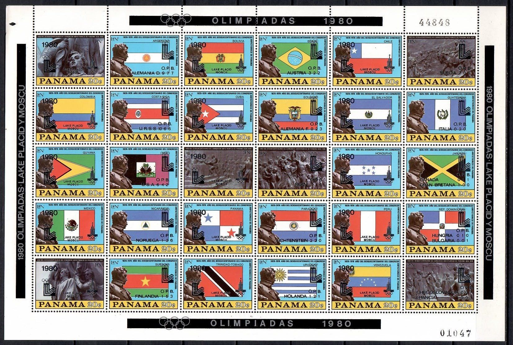 Znaczek Panama 1980 Mi ark 1335-1364I,III Czyste **