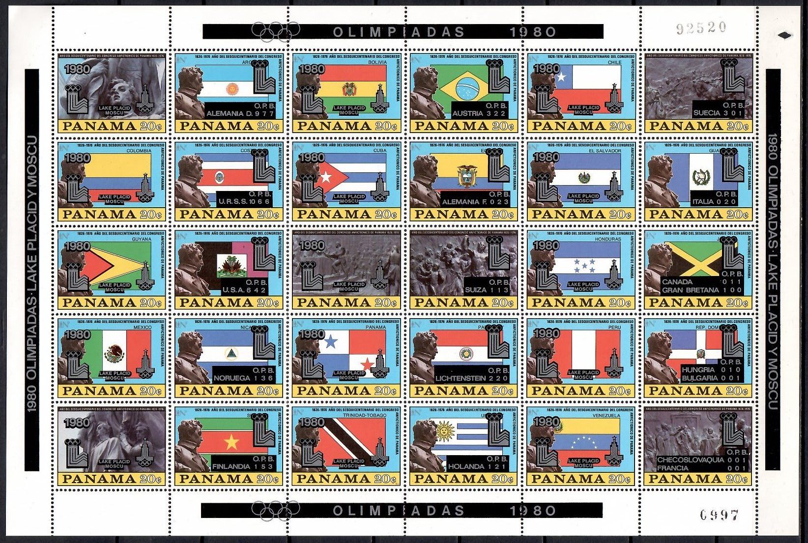 Znaczek Panama 1980 Mi ark 1335-1364I,III Czyste **