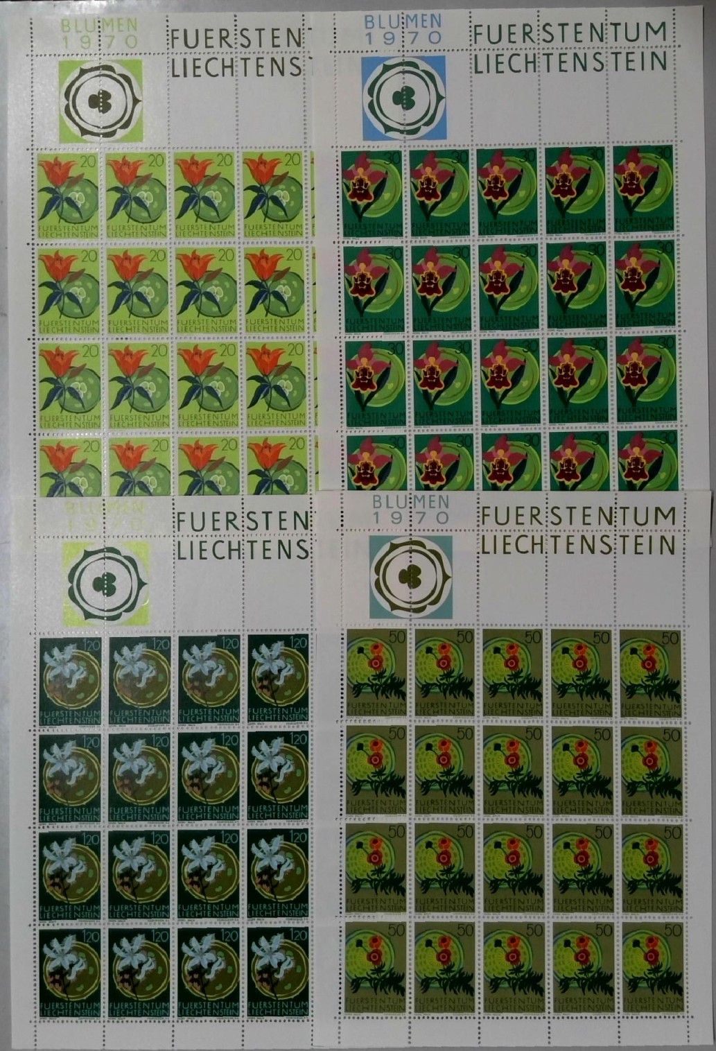 Znaczek Liechtenstein 1970 Mi ark 521-524 Czyste **