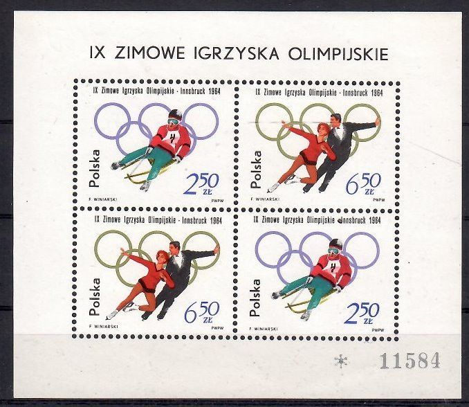Znaczek Polska 1964 Mi bl 32 Fi bl 41 Czyste **