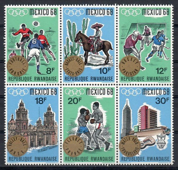 Znaczek Rwanda 1968 Mi 308-313 Czyste **