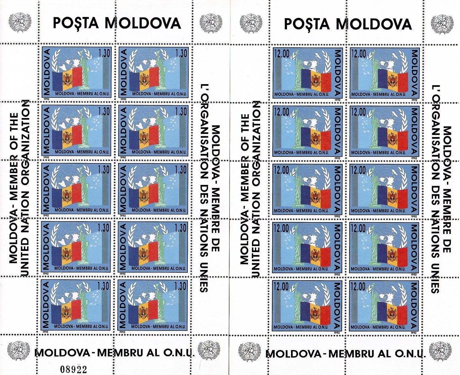 Znaczek Mołdawia 1992 Mi ark 39-40 Czyste **