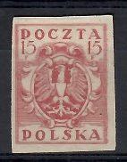 Znaczek Polska 1919 Mi 92B Fi 88B Bez kleju ( * )