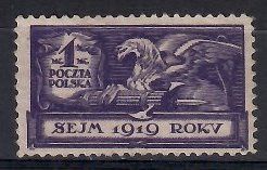 Znaczek Polska 1919 Mi 129 (bk) Fi 113 Bez kleju ( * )