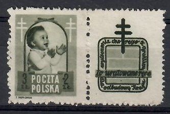 Znaczek Polska 1948 Mi 511 pw6 Fi 485 pw6 Bez kleju ( * )