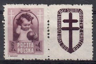 Znaczek Polska 1948 Mi 513 pw8 Fi 487 pw8 Bez kleju ( * )