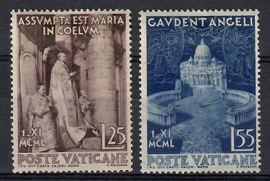 Znaczek Watykan 1951 Mi 178-179 Z podlepką *
