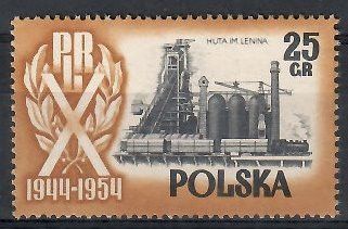 Znaczek Polska 1954 Mi A890 Fi 749II Bez kleju ( * )