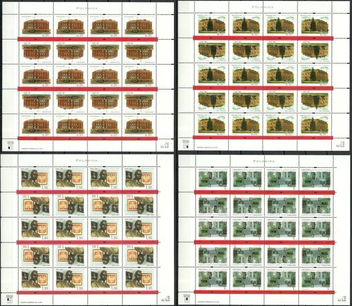 Znaczek Polska 2001 Mi ark 3892-3895 Fi ark 3742-3745 Czyste **