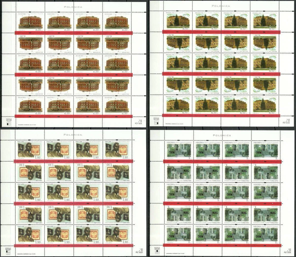 Znaczek  Polska 2001 Mi ark 3892-3895 Fi ark 3742-3745 Czyste **