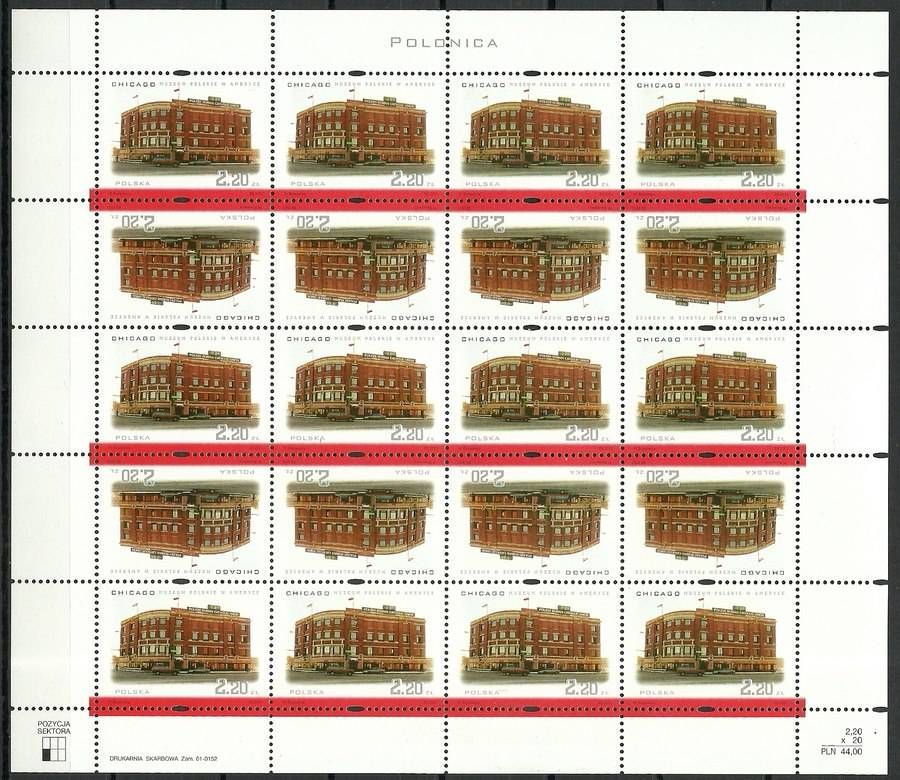 Znaczek  Polska 2001 Mi ark 3892-3895 Fi ark 3742-3745 Czyste **