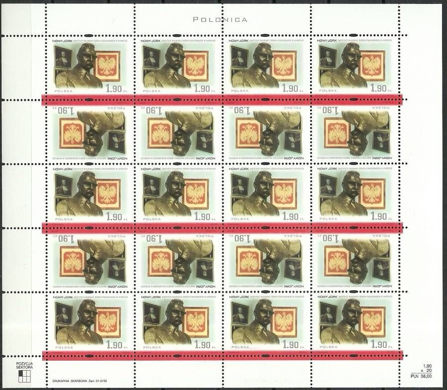 Znaczek  Polska 2001 Mi ark 3892-3895 Fi ark 3742-3745 Czyste **