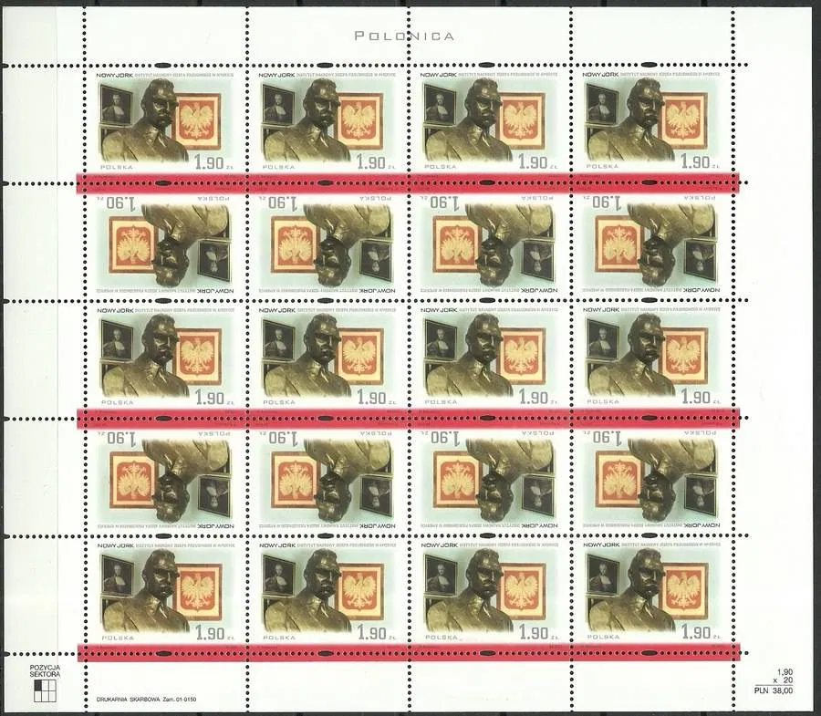 Znaczek  Polska 2001 Mi ark 3892-3895 Fi ark 3742-3745 Czyste **
