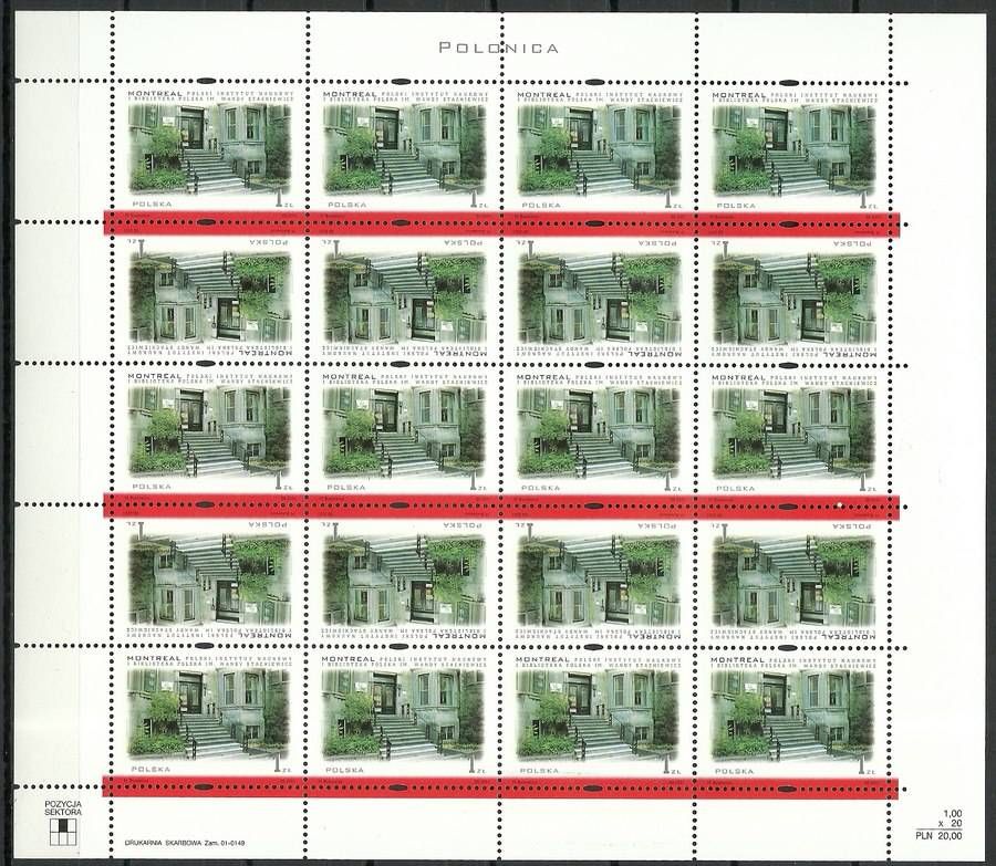 Znaczek  Polska 2001 Mi ark 3892-3895 Fi ark 3742-3745 Czyste **