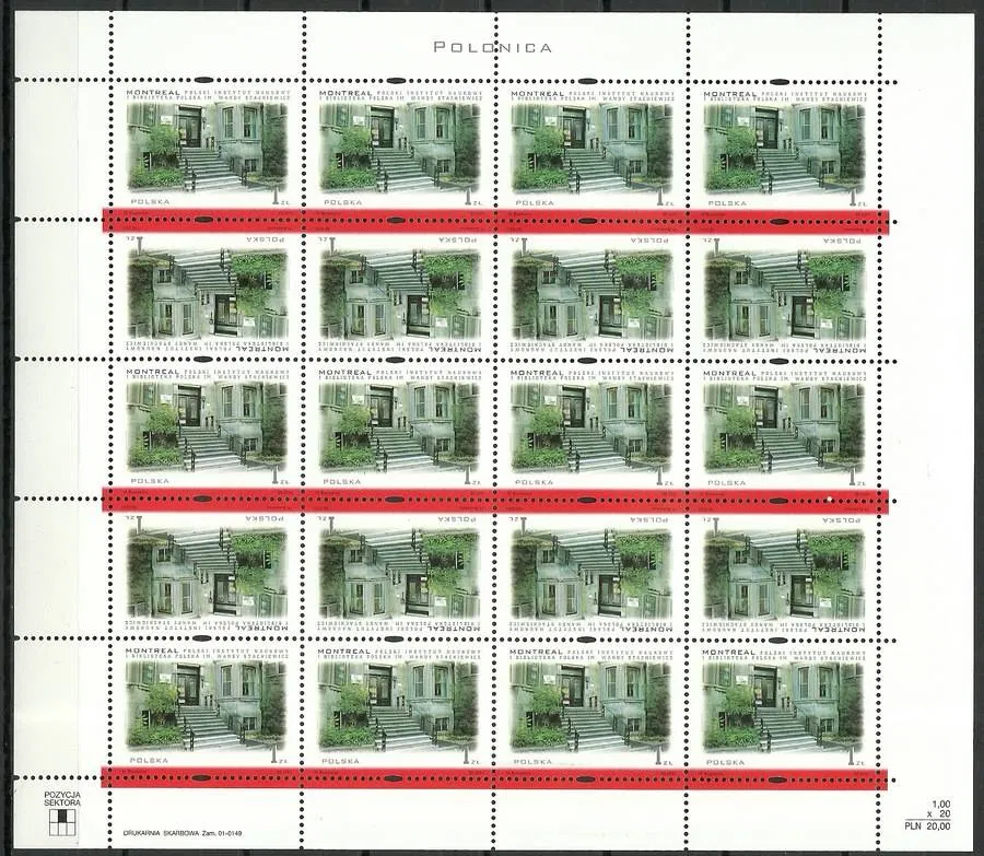 Znaczek  Polska 2001 Mi ark 3892-3895 Fi ark 3742-3745 Czyste **