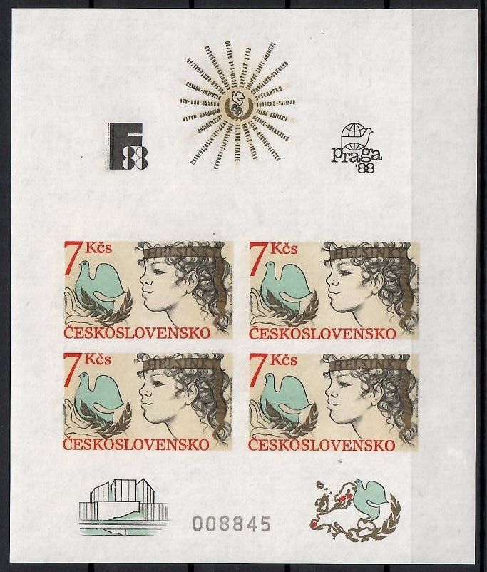 Znaczek Czechosłowacja 1988 Mi bl 83 Czyste **