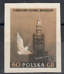 Znaczek Polska 1955 Mi 926B Fi 781A Bez kleju ( * )