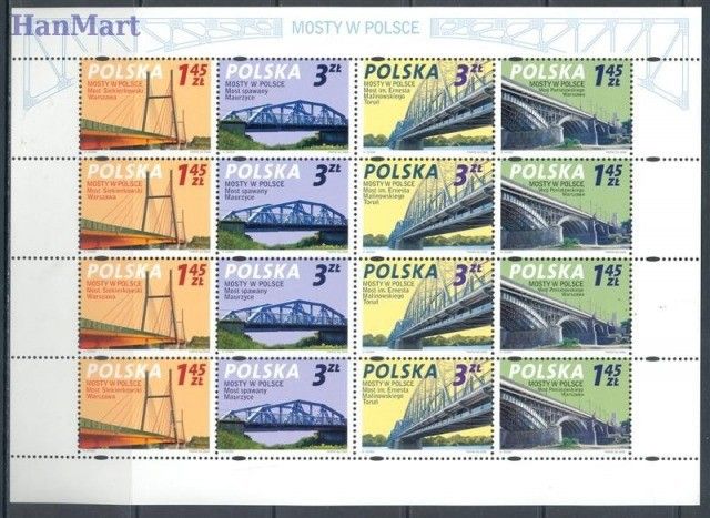 Znaczek Polska 2008 Mi ark 4373-4376 Fi ark 4223-4226 Czyste **