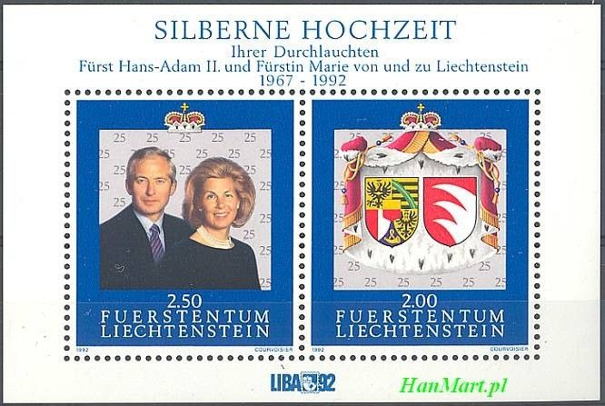 Znaczek Liechtenstein 1992 Mi bl 14 Czyste **
