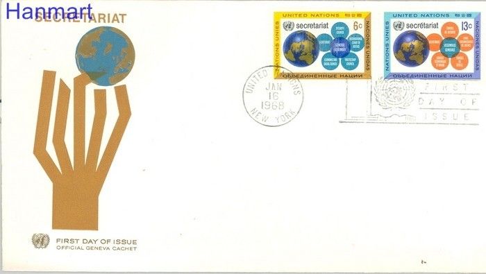 Znaczek Narody Zjednoczone Nowy Jork 1968 Mi 196-197 FDC