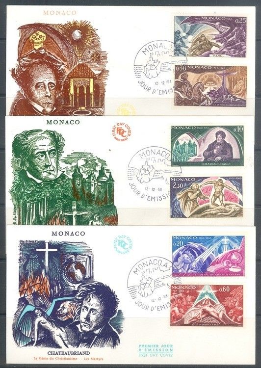 Znaczek Monako 1968 Mi 902-907 FDC