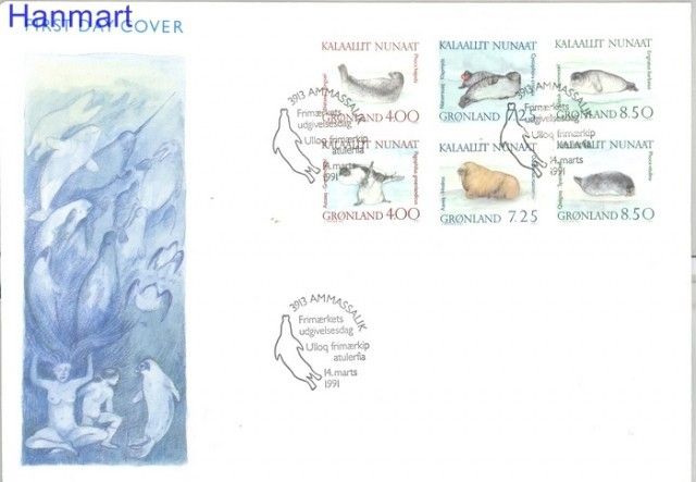 Znaczek Grenlandia 1991 Mi 211-216 FDC