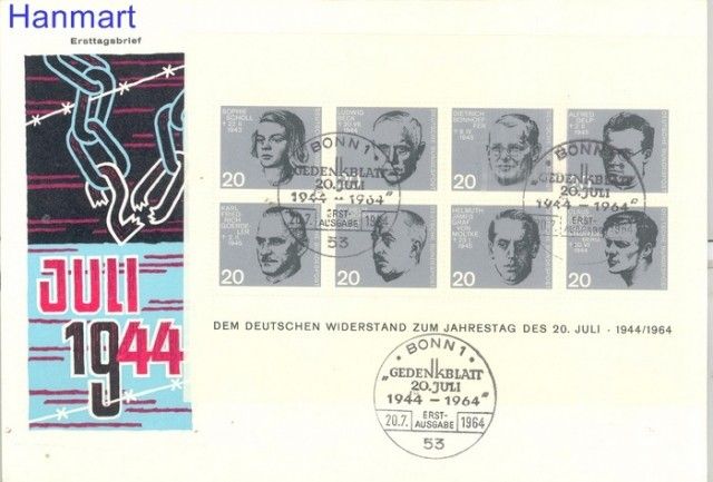 Znaczek Niemcy 1964 Mi bl 3 FDC