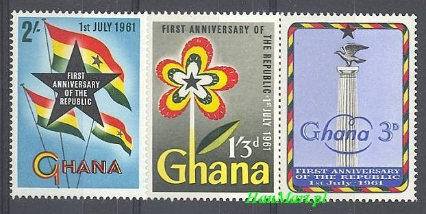 Znaczek Ghana 1961 Mi 100-102 Czyste **