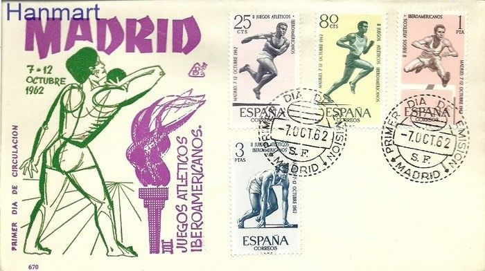 Znaczek Hiszpania 1962 Mi 1342-1345 FDC