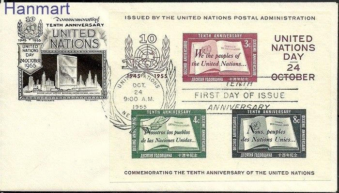 Znaczek Narody Zjednoczone Nowy Jork 1955 FDC