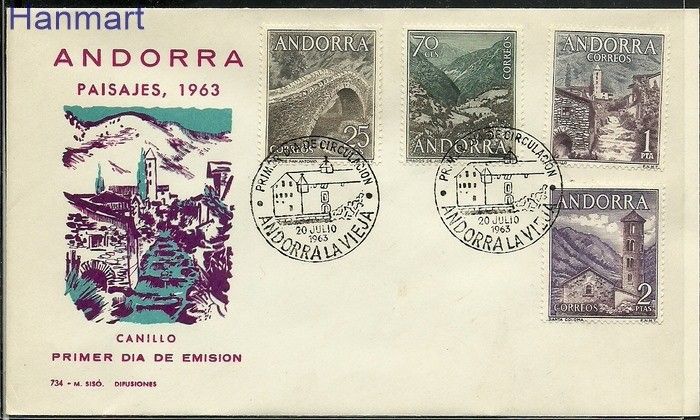 Znaczek Andora Hiszpańska 1963 Mi 59-62 FDC