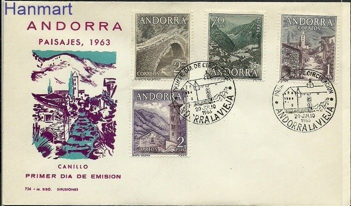 Znaczek Andora Hiszpańska 1963 Mi 59-62 FDC