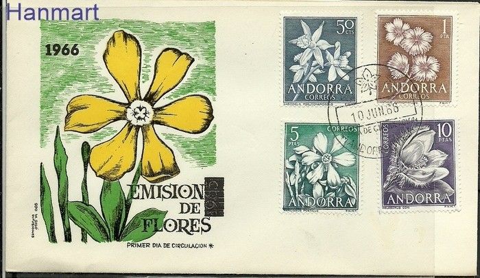 Znaczek Andora Hiszpańska 1966 Mi 67-70 FDC