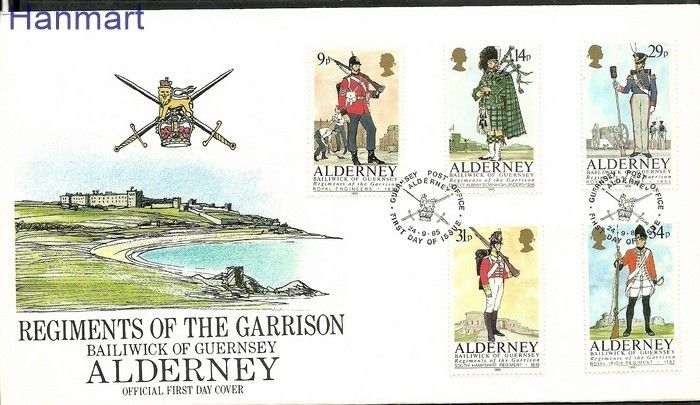 Znaczek Alderney 1985 Mi 23-27 FDC