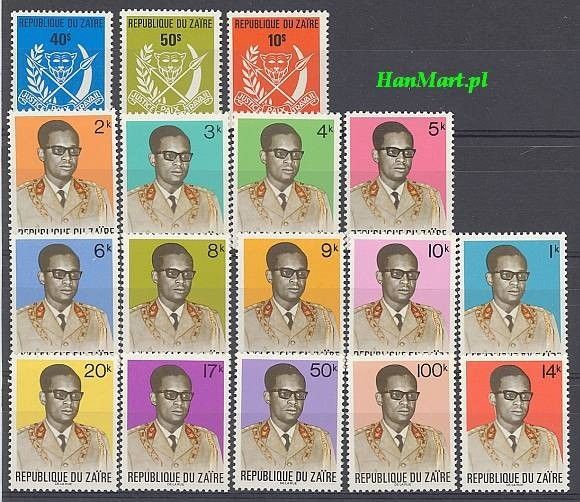Znaczek Kongo Kinszasa / Zair 1972 Mi 450-466 Czyste **