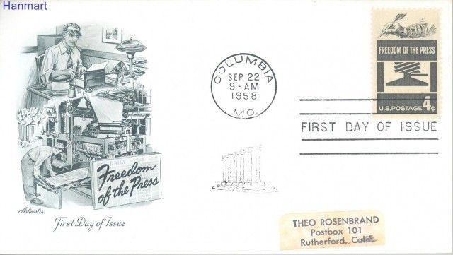 Znaczek USA 1958 Mi adr 738 FDC