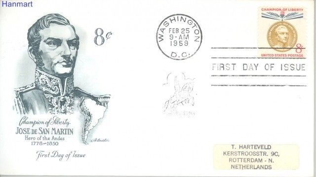 Znaczek USA 1959 Mi adr 749 FDC