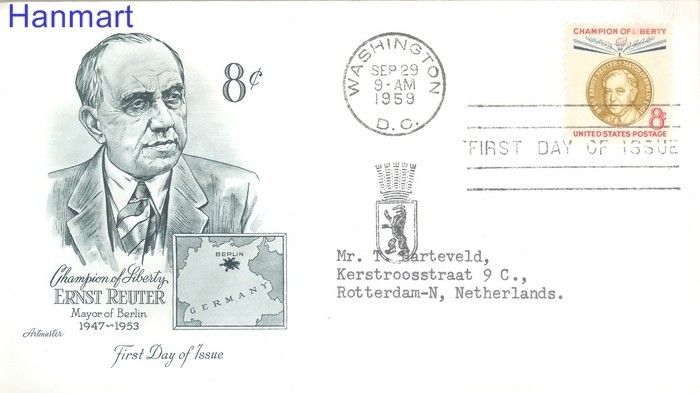 Znaczek USA 1959 Mi adr 763 FDC