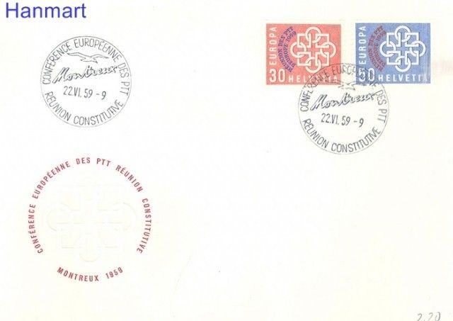 Znaczek Szwajcaria 1959 Mi 681-682 FDC