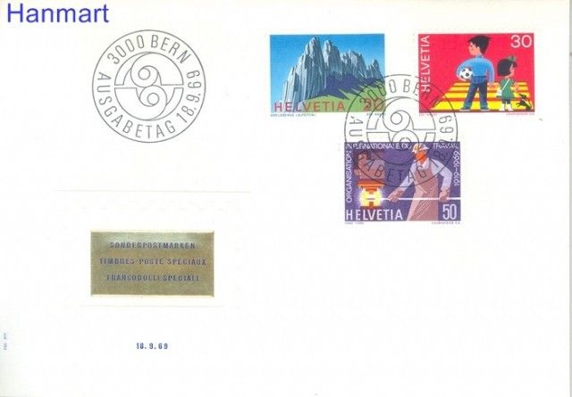 Znaczek Szwajcaria 1969 Mi 911-913 FDC