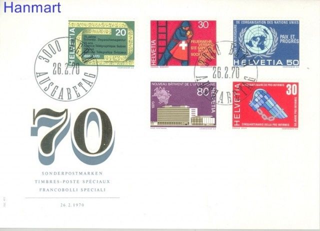 Znaczek Szwajcaria 1970 Mi 918-922 FDC